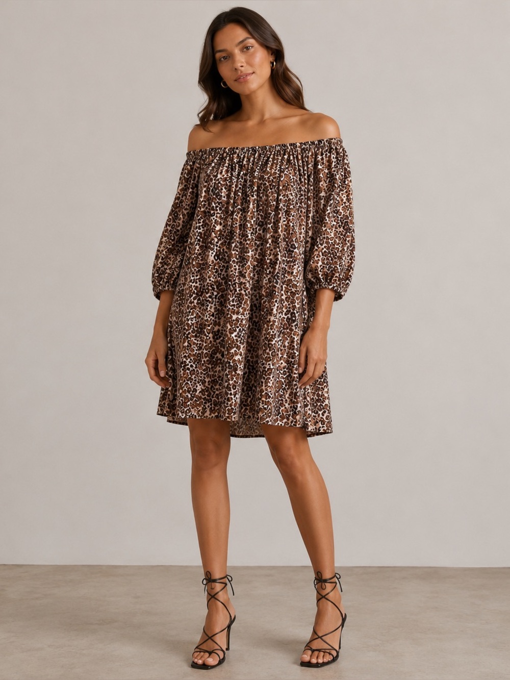Aritzia Wilfred MobWife Oversized Boho Shift Leopard Print MIni Pocket DressSz-S